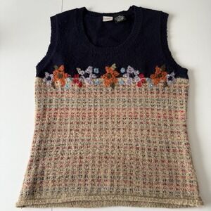 Vintage Arizona Acrylic Felted Sweater Vest Floral Checkered Y2K Women's‎ XL